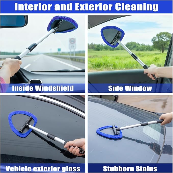 AUTODECO Windshield Cleaner Tool, 17Pcs Car Interior Detailing Kit, Detailing Brush, Towels, Duster, Car Cleaning Kit Interior for RVs, Truck, Trailer (Blue)