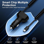 60W Type C Super Fast Samsung Car Charger for Galaxy S26/S25 Ultra/A17/Z Flip7/Fold7/A56/A16 iPhone 17 16e 16 Pro Max Pixel 10A, 4-Port USB C & USB A Car Phone Charger Adapter+4FT Type C Coiled Cable