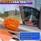 JOYCOURT 2PCS Microfiber Soft Chenille Car Wash Mitts, Scratch and Lint Free Car Dusting Glove, Double Sided Wash Mitt, Ultra Absorbent for Car Washing, Home Cleaning Mitt (Orange&Pink)