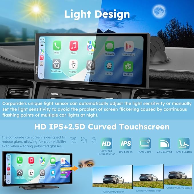 CARPURIDE W125S 11.26 Inch HD Wireless Carplay & Android Auto Screen, 4K +1080P+1080P Dash Camera for Cars with 64GB Card, with Loop Recording, Bluetooth, Voice Control, GPS, FM, Super Link