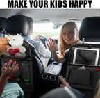 2 Pcs Backseat Car Organizers with Table Tray, 6 Storage Pockets Car Organizer with Tablet Holder, Kick Mats Protectors for Kids Travel Accessories Black, Unisex(Classic,Grey)