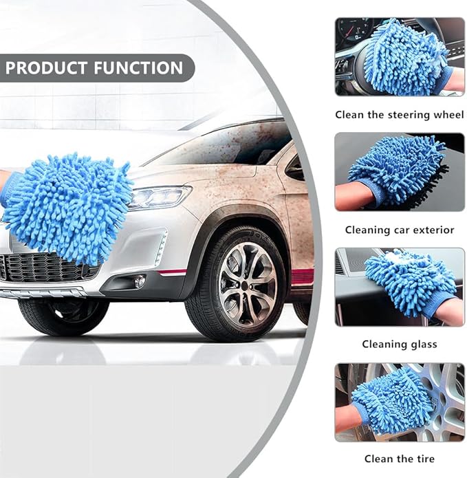 2PCS Car Wash Mitt, Wash Mitts for Car Washing, Chenille Premium Scratch-Free Microfiber Wash Mitt, Double-Sided Car Washing Gloves, Universal Car Accessories for Car, Truck, SUV