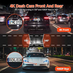 4K Dash Cam,3.6" IPS Touch Screen,1080P Dash Camera for Cars,Built-in WiFi,G-Sensor,Night Vision, Loop Recording,7/24H Parking Mode,Dash Cam Front and Rear with 64GB Card Included