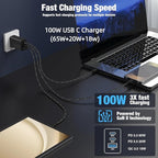 65W Super Fast Charger Type C for Samsung,3 Port 100W PD Quick Charging 3.0 USB C Block & 3/6/10/10FT Braided Type C Cord for Samsung Galaxy S26 Ultra/S26/S25 Ultra/S24/Android/iPhone 17/Laptop-White
