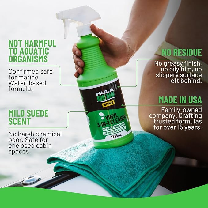 Hula 3-in-1 Boat Vinyl Cleaner, Conditioner and UV Protectant, 32oz — Marine Vinyl Protectant, Boat Seat Conditioner, Made in USA