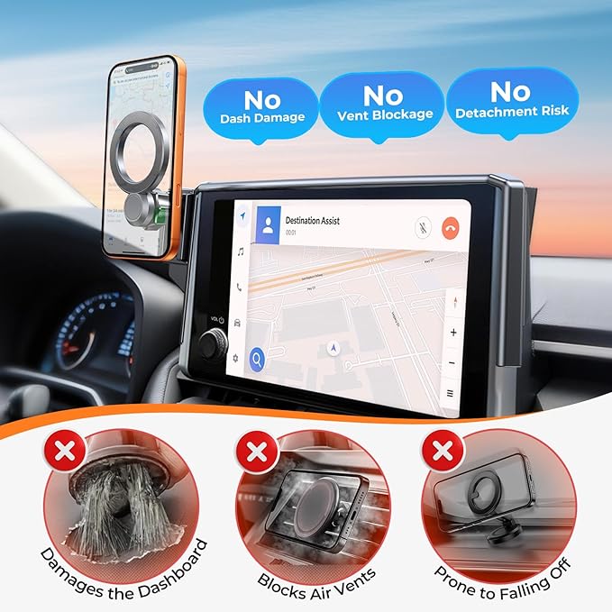 Car Phone Holder for KIA Carnival 2026 2025 (Only for 12.3-Inch Screen) 360° Rotation Magnetic Cell Phone Mount, Compatible with Magsafe, Does Not Affect Air Vent