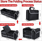 Car Trunk Organizer with Cooler Bag, Collapsible Multi-Compartment Car Organizer for SUV, Truck, Durable Car Storage Organizer for Groceries, Camping, Christmas Gifts (Black)