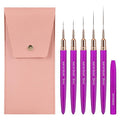 5PCS Nail Art Brushes Set with Pink Leather Case，【Metallic Material】 【Various Size】 【Light Weight】Nail Brush， Nail Brushes for Nail Art，Size：5mm,8mm,12mm,20mm,25mm, Purple