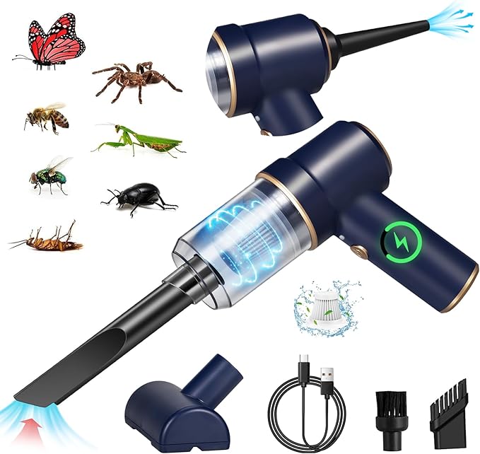 Jahy2Tech 2026 New Bug Vacuum with Long Nozzle for Adults&Kids&Garden, 5 in 1 Handheld Fly Vacuum Catcher for Spider Insect Wasps Bees Ants Ladybugs, Humane Indoor/Outdoor Cordless Catch and Release