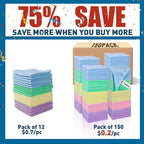 TEAWOO Microfiber Towels Bulk-150 Pack, Cleaning Cloths, Microfiber Towels for Cars, Cleaning Rags 5 Colors Assorted (12x12 inches)