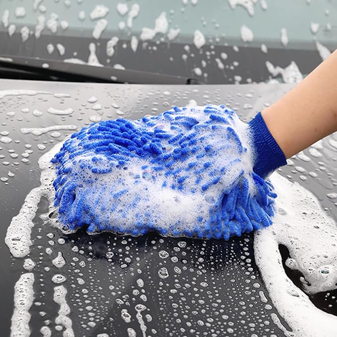 Microfiber Car Wash Mitt Scratch Free Auto Cleaning Glove 1Pc Double-Sided Strong Water Absorption Thickened Wash Gloves Blue