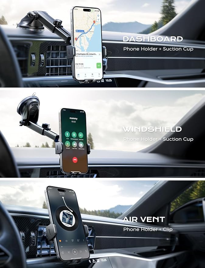 CHGeek Wireless Car Charger, 15W Fast Charging Auto Clamping Phone Holders Phone Mount fit for iPhone 17 16 15 14 13 12 Pro Max 11 XR XS, Samsung Galaxy S25 Ultra S24 S23, Black