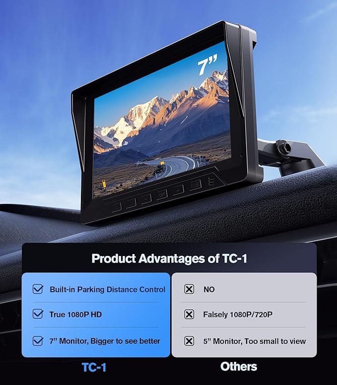 1080P Backup Camera with Backup Sensors Parking Distance Control (PDC) System, Back up Camera Waterproof Clear Night Vision Rear View Camera with 7'' Monitor for Cars/Truck/SUV/RV/Van/Trailer