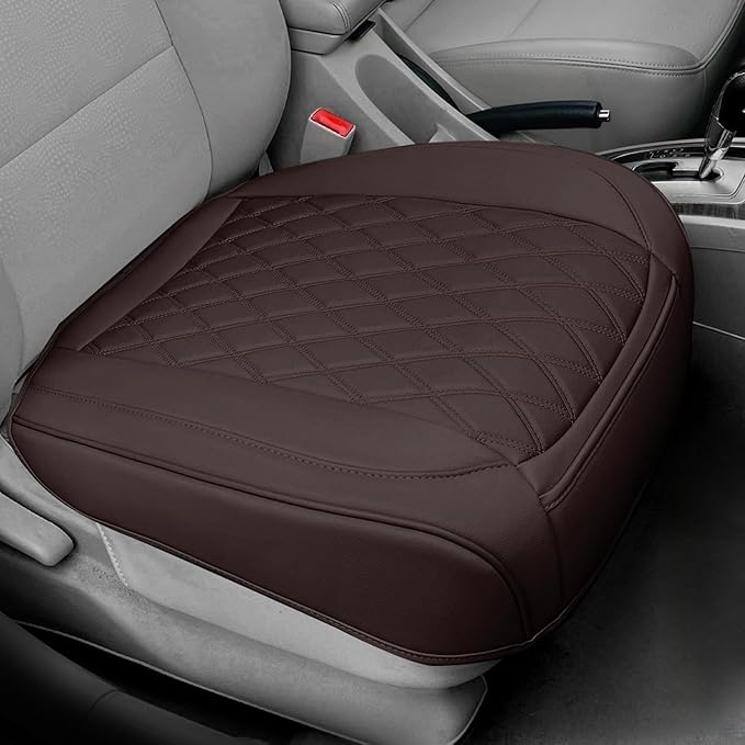 BEITK 1 Pack Leather Front Car Seat Cover Bottom Car Seat, Anti-Slip and Full Wrap Driver Car Seat Protectors, Luxury Waterproof Bottom Auto Seat Cushion Pad Mat for Most Vehicles(Coffee)