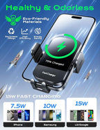 CHGeek Wireless Car Charger, 15W Fast Charging Auto Clamping Phone Holders Phone Mount fit for iPhone 17 16 15 14 13 12 Pro Max 11 XR XS, Samsung Galaxy S25 Ultra S24 S23, Black