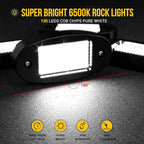 Hovano 16 Pods COB White Rock Lights, 120 COB Chips 6500K Pure White Super Bright Neon Underglow, IP68 Waterproof Shockproof Off-Road Light Kit for Pickup Trucks, SUV, UTV, ATV, RZR, Cars Boats
