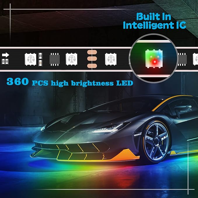Car Underglow Lights Chasing Color , Upgraded Bluetooth Led Strip Light with Dream Color Chasing 212 Mode, Music Mode, DIY Mode, APP Control Underbody Strip Kit for Car, 35Inch & 47Inch, 6PC Pack