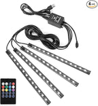 Car LED Strip Lights Christmas, 4Pcs 48 LED Interior Lights, Multicolor Music Car Strip Light Under Dash Lighting Kit with Sound Active Function and Remote Controller, DC 5V