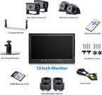 ZEROXCLUB 4 Wired Backup Camera System Kit with 10’‘ 1080P HD Monitor, IR Night Vision Rear Side Camera, Loop Recording, IP69K Waterproof Camera with Parking Lines for Bus, Truck, Trailer, RV, BY104A