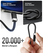 Magtame USB C to USB C Cable 5FT, StayCable with Built-in Magnetic Organizer for Nightstand, Desk and Car, 60W Fast Charging Cord with 2 Adhesive Metal Plates, Braid Type-C Cable for iPhone 17 16