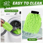 JUSTTOP Premium Microfiber Car Wash Mitts, 2 Pack Scratch-Free Wash Mitts, Ultra-Soft Microfiber Gloves for Cars, Trucks, SUVs, Motorcycles (Green)