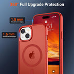 SUPFINE Magnetic for iPhone 15 Case (Compatible with MagSafe) (Military Grade Drop Protection) Slim Translucent Matte Shockproof with Anti-Fingerprint Phone Case, Red