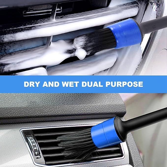 Car Detailing Brush Set - Premium Car Wash Brushes for Wheels, Interior & Exterior Cleaning, Includes Plastic & Wood Brushes for Dashboard Care