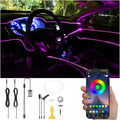 Car Interior Strip Lights, 2 in 1 Multicolor RGB Car Ambient Lighting Kit, 3m Fiber Optic EL Neon Tube Light, DIY Mode Music Sync APP Control DC 12V
