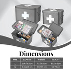 Flexzion Medicine Box, Home Pharmacy Box, 33 x 21 x 19 cm, Metal Medication Storage Box for Emergency, First Aid Cabinet, with Side Handles, Removable Tray & 5 Compartments, Grey