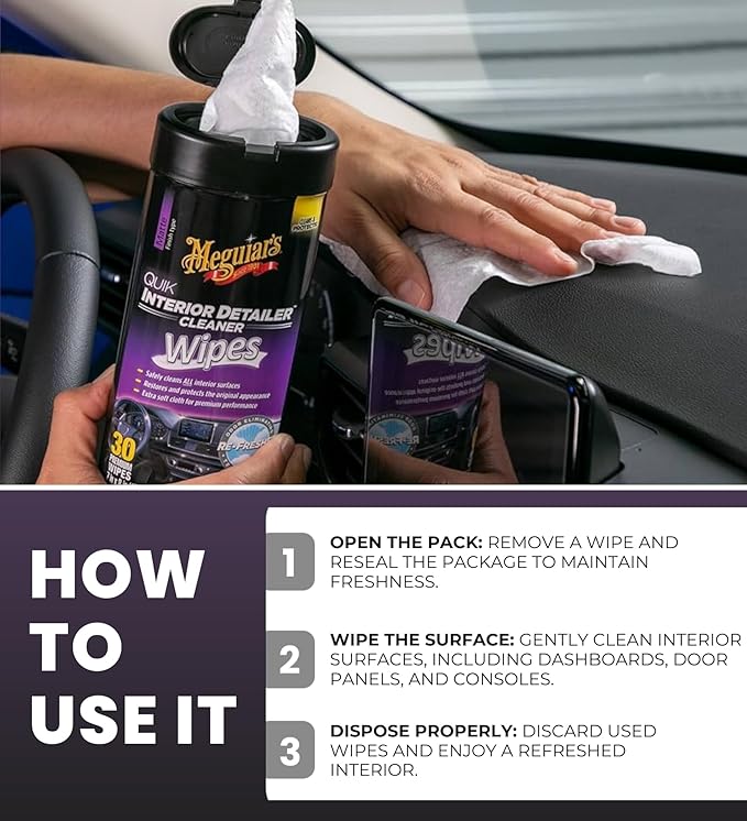 Quik Interior Detailer Wipes 30 ct Bundle with Microfiber Cloth - Car Interior Cleaner for Dashboards, Seats, and More - Multi-Surface Cleaner Car Wipes for a Detailed Look - (4 Items)