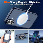 SUPFINE Magnetic for iPhone 16 Plus Case with Screen Protector (Compatible with MagSafe) (Military Grade Drop Protection) Translucent Matte Shockproof Phone Cover,Dark Blue