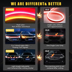 Sequential Turn Signal Led Light Strip Dynamic Scan Start Up Hood Lights Flexible DRL Daytime Running Light for Car,Truck,SUV,Dual Color Red Amber Flowing Switchback 12V 47inch /1.2M (1Set)