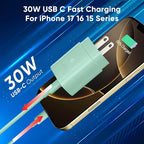 iPhone 16 15 Charger Fast Charging, 30W USB C Charger Block 10FT Cable for iPhone 15 16 Plus Pro Max/iPad Pro/AirPods, PD USBC Power Adapter Wall Plug with Extra Long Type C to C Cord (Green, 10FT)