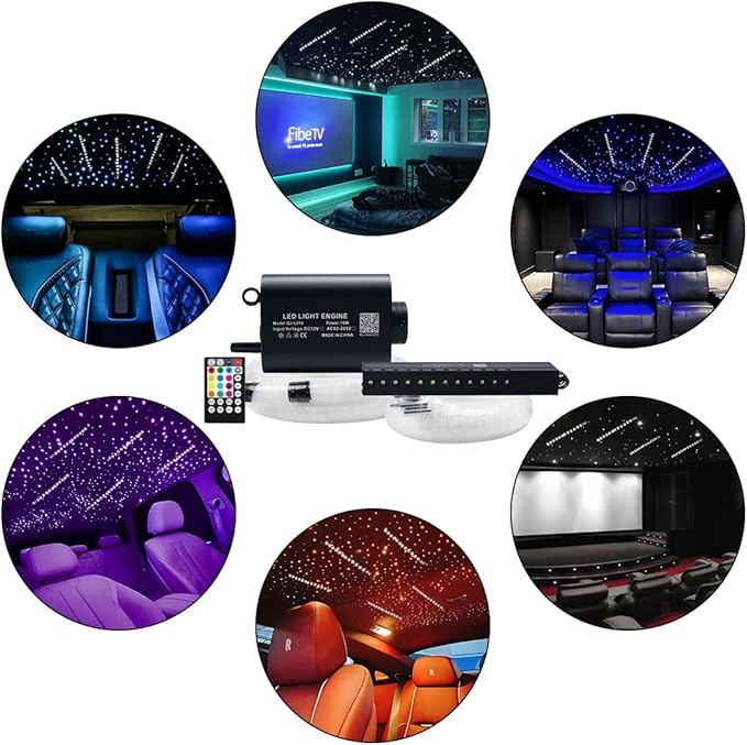 AKEPO 16W 550pcs 13.1ft/4m 0.03in Fiber Optic Starlights Headliner Kit with Meteor, Shooting Star Car Home Use APP/Remote Control Music Sync Fiber Optic Lights Kit