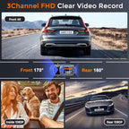 4K Dash Cam, Dash Camera Front Inside Rear, WiFi Dashcam for Cars with 64G Card, 3.16" IPS Screen, Night Vision, WDR 24H Parking Mode, G-Sensor, Loop Recording, 170° Wide Angle, APP Control