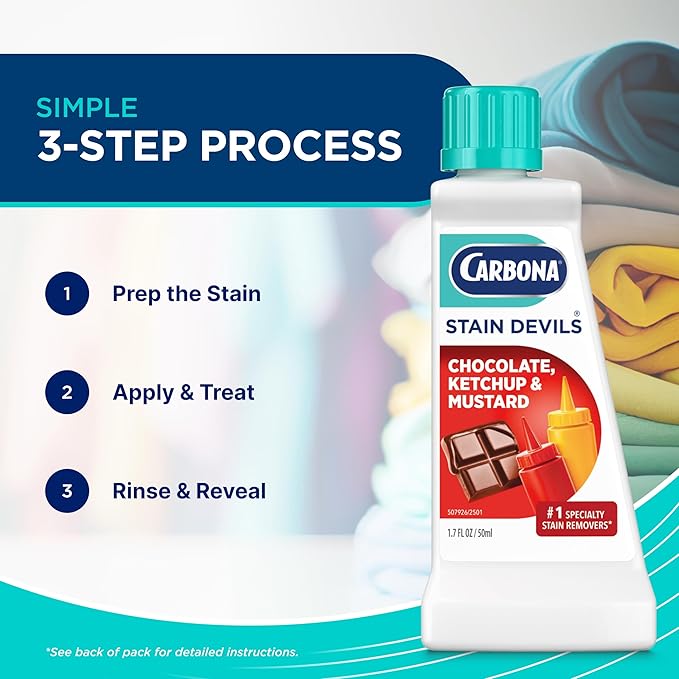 Carbona Stain Devils® #2 - Ketchup, Mustard & Chocolate | Professional Strength Laundry Stain Remover | Multi-Fabric Cleaner | Safe On Skin & Washable Fabrics | 1.7 Fl Oz, 1 Pack