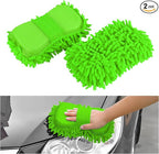 2PCS Microfiber Car Wash Sponge, Double Sided Chenille Microfiber Car Wash Mitt, Scratch Free & Lint Free, Absorbent Automotive Washing Sponges, Auto Cleaning Supplies (Green)