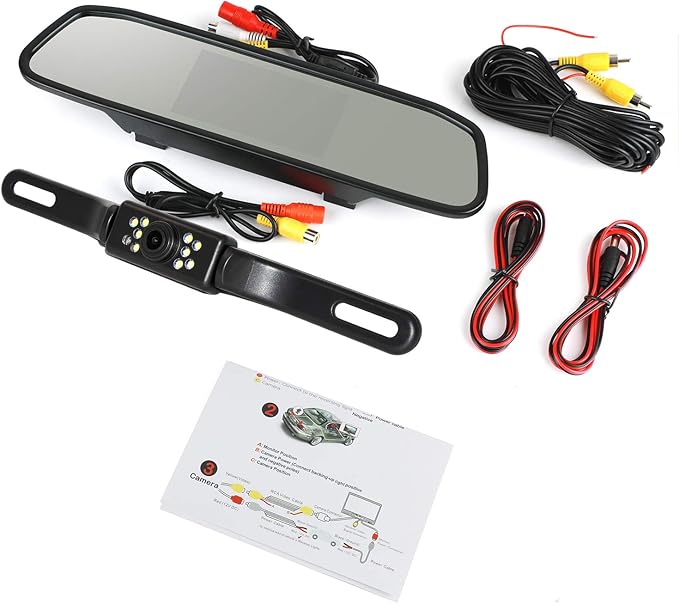 Backup Camera and Monitor Kit, 4.3" Car Vehicle Rearview Mirror Monitor for Car Reverse Camera Waterproof Car Rear View Camera with 9 LED Night Vision (4.3" Backup Camera)