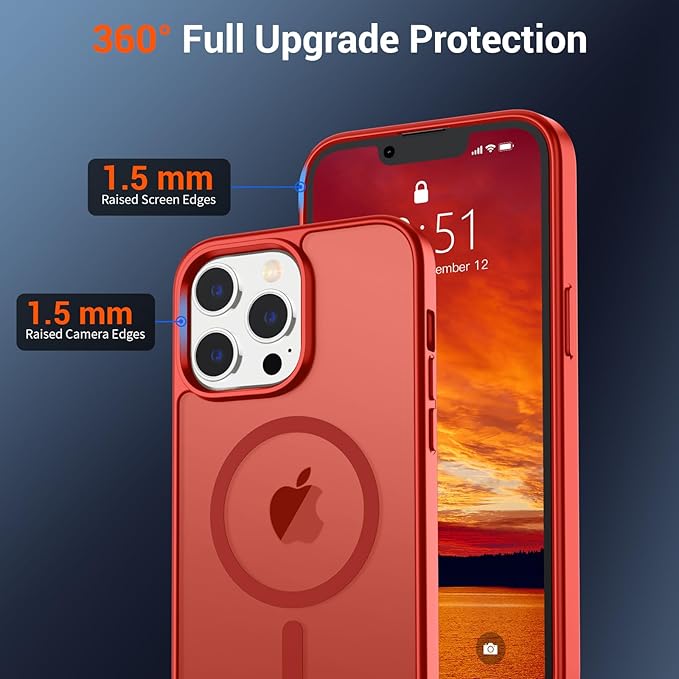 SUPFINE Magnetic for iPhone 12 Pro Max Case (Compatible with MagSafe) (Military Grade Drop Protection) Slim Translucent Matte Shockproof with Anti-Fingerprint Phone Case,Red