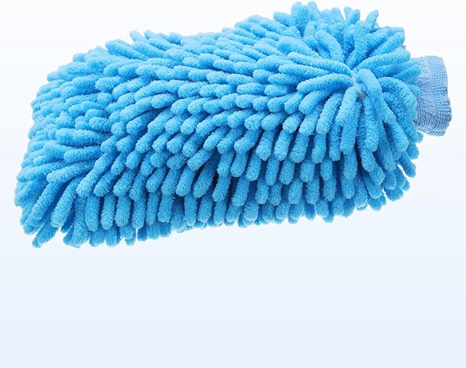 HARFINGTON Chenille Microfiber Car Wash Mitts 10" x 7.5" Scratch Free Wash Gloves Absorbent Double Sided Plush Cleaning Drying Mitts for Car Washing Home Clean Blue