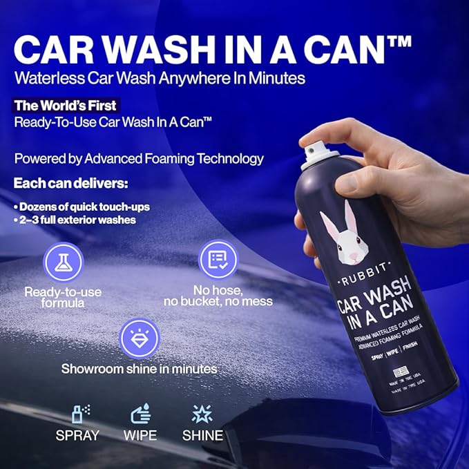 Car Wash In A Can™ Kit, Premium Waterless Car Wash Spray, Ready-to-Use Formula, 1 Can + 6 Microfiber Towels, Up to 3 Washes per Can, Scratch-Free Formula (1 Can)