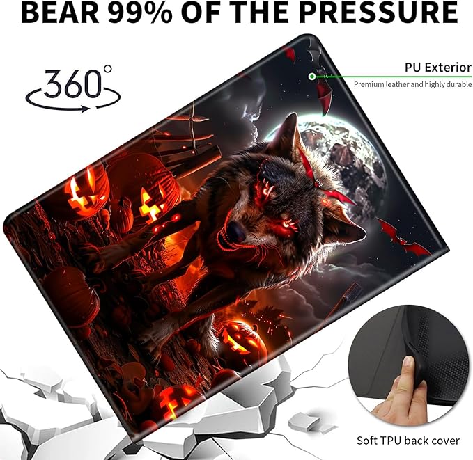 for Kindle 10th Generation Case 2019 Released 6",PU Leather Cute Slim Folio Adjustable Stand Smart Cover with Auto Wake/Sleep Case for 6 Inch Kindle 10th Gen 2019,Halloween Night Wolf