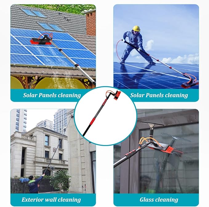Telescopic Solar Panel Cleaning Brush Kit - 3-12M Reach, 35/55Cm Brush Head, Water Hose Compatible, Perfect for Solar Panels, Windows, Roofs, Pools & Rvs,55cm Brush Head,11M