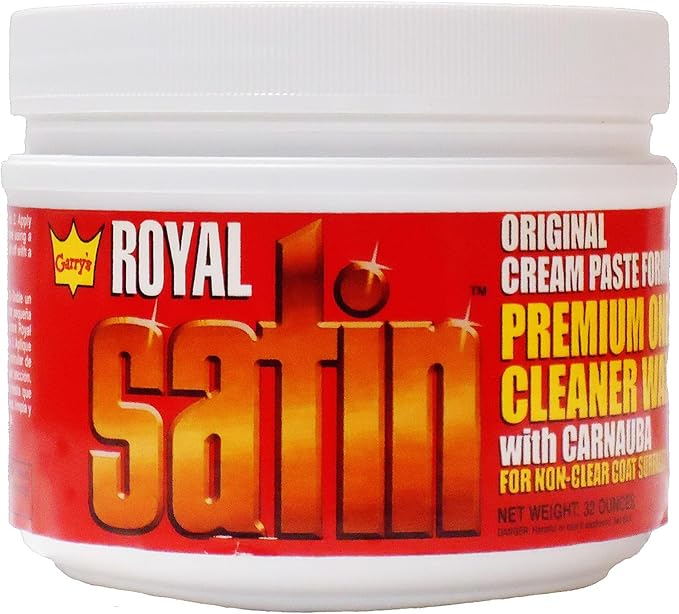 Garry's Royal Satin - One Step Automotive Cleaner Wax - Oxidation Remover and Restoration Wax For Cars, Trucks, & Busses - Carnauba/Hydro-Polymers - Shine Restorer - Original Cream Paste, 32 Oz