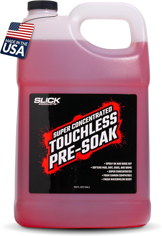 Slick Products Super Concentrated Touchless Pre-Soak, Foaming Prewash Car Soap for Foam Cannon or Foam Gun, Loosens Mud, Dirt, Bugs & Grime, Spray On & Rinse Off, 128 oz.