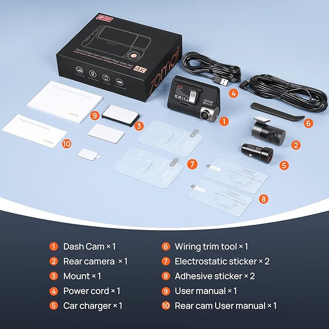 70mai 4K Dash Cam Front and Rear with STARVIS, Dashcam with 5GHz WiFi, GPS Car Camera, Super Night Vision, ADAS, 3'' IPS Screen, 24H Parking Mode, Time-Lapse, Loop Recording, Support 256GB Max (A800S)