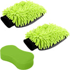 2 Pack Car Wash Mitt Microfiber & Car Wash Sponge,Non Scratch Microfiber Mitt and Sponges for Car Washing Supplies,Trucks and Motorcycles