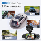 4 Channel Dash Cam 360° View Front and Inside Rear, 3 Inch 1080P Full HD Dash Camera for Car with 5G WiFi & App, Night Vision, Parking Mode, G-Sensor, Loop Recording