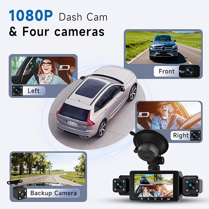 4 Channel Dash Cam 360° View Front and Inside Rear, 3 Inch 1080P Full HD Dash Camera for Car with 5G WiFi & App, Night Vision, Parking Mode, G-Sensor, Loop Recording