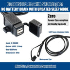 MOTOPOWER MP0609C 3.1Amp Waterproof Motorcycle Dual USB Charger Kit SAE to USB Adapter Cable Phone Tablet GPS Charger